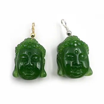 Verde Natural Jadeite Buda Pingente Mão Esculpida Esmeralda Jóia do Buda risonho Cabeça Charme Sorte Budismo Presente para Colar