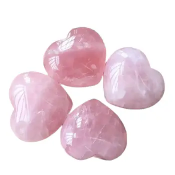 Atacado a boa forma bem polido rosa do coração de cristal cor-de-rosa pedra de quartzo rosa corações para a decoração presente