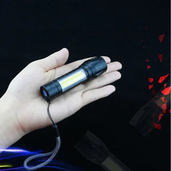 Portátil Mini Zoom Ajustável LED COB 3 Modo Impermeável Tocha Recarregável Lanterna de Bolso