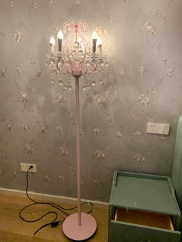Cristal vertical luminária de chão-de-rosa Europeia quarto da Princesa de cabeceira, candeeiro de mesa infantil romântico-candeeiro de chão