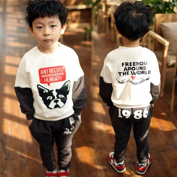 Roupas para crianças 2020 Primavera Novo Modelo do Menino coreano-Estilo Cartoon Capuz Atender Crianças Sportswear Bebê de Duas peças de Moda