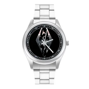 Em Skyrim, o Logotipo com Fundo de Montanha Relógio de Quartzo Elder Scrolls Jogo Inoxidável Foto do Relógio de Pulso de Homem de Negócios, relógio de Pulso Elástico