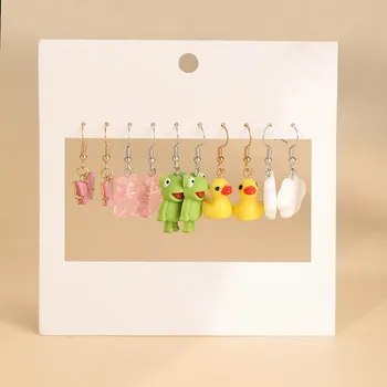 5 Pcs Conjunto De Mulheres Coreano Brinco Gota Da Resina Engraçado Personalizado Garotas Presente Eardrop Crianças De Animais De Pato Sapo Gummy Bear Borboleta Nuvem