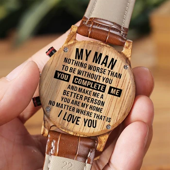 Para O Meu Homem Gravado Relógios De Madeira Personalizado Assistir Gravar Ebony Em Couro Bonito Presente De Aniversário Groosman Presentes