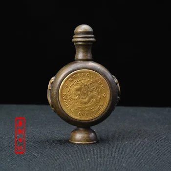 Exquisite Antique Cobre Puro Embutidos Longyang Dourada Snuff Bottle Casa E Decoração