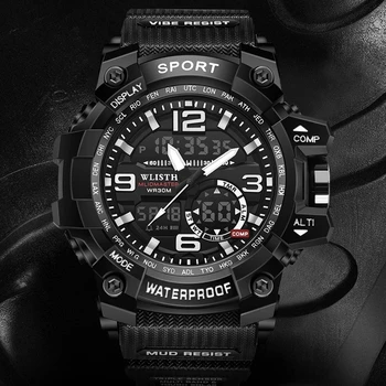 WLISTH Homens Militar Assista 50m Impermeável relógio de Pulso LED Relógio de Quartzo Masculina relogios masculino Digital Relógios dos Esportes dos Homens
